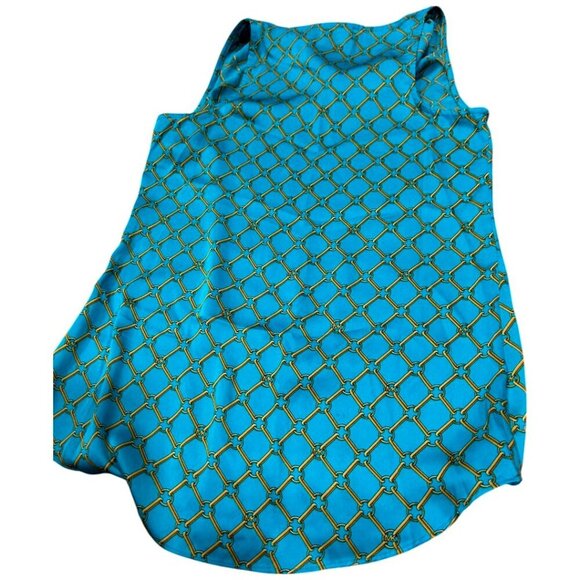 Michael Kors Teal Sleeveless Blouse Size - XS Gold Chain Print Detail Top - Picture 5 of 10